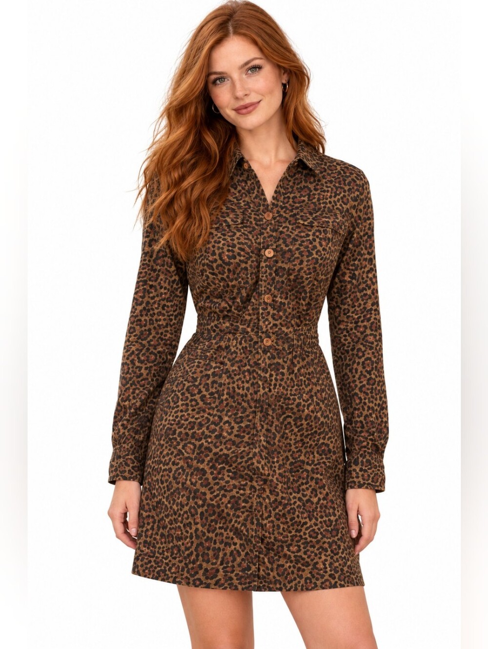 GAP Leopard Print Button-Front Shirt Dress - Size L - NWT